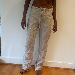 Men's Tan Cargo Drawstring Linen Pants